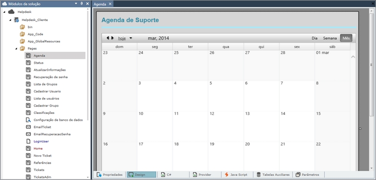 Controle Schedule usado na página Agenda do exemplo Helpdesk